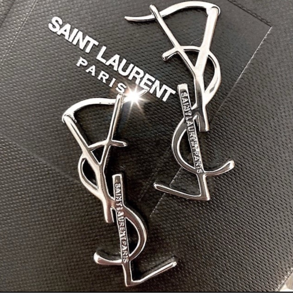 Authentic YSL Saint Laurent Cassandre Monogram-Logo Lettering Earring Set - Picture 11 of 12